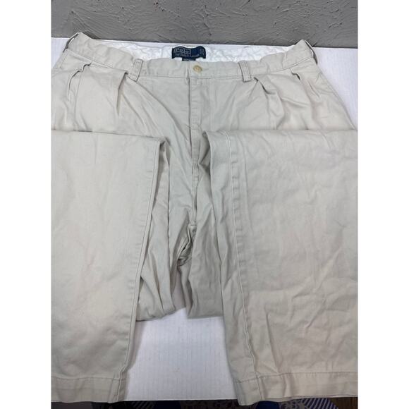 Polo Ralph Lauren Andrew Pants Beige Pleated Front Straight Leg Pants Size 38x34 - Picture 1 of 5